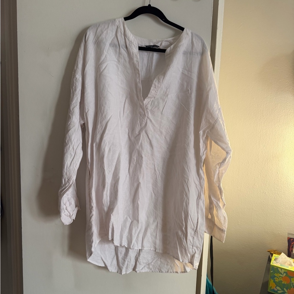 Marissa Webb White 100% Linen Blend Scoop Neck Top Dress
